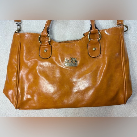 Coach Ashley Cognac Leather Satchel Crossbody Shoulder Bag Horse Carriage - Picture 6 of 15